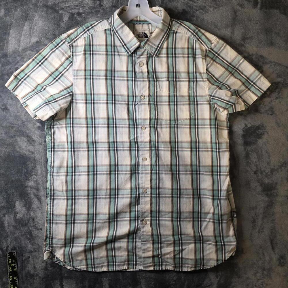 The North Face Mens L Button Up Short Sleeve Shirt Plaid